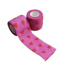 Free Shipping Wholesale Pink Hearts 2 inch Non-slip High Elastic 50mm Cohesive Tattoo Grip Tape Wrap Adhesive Bandage Rolls